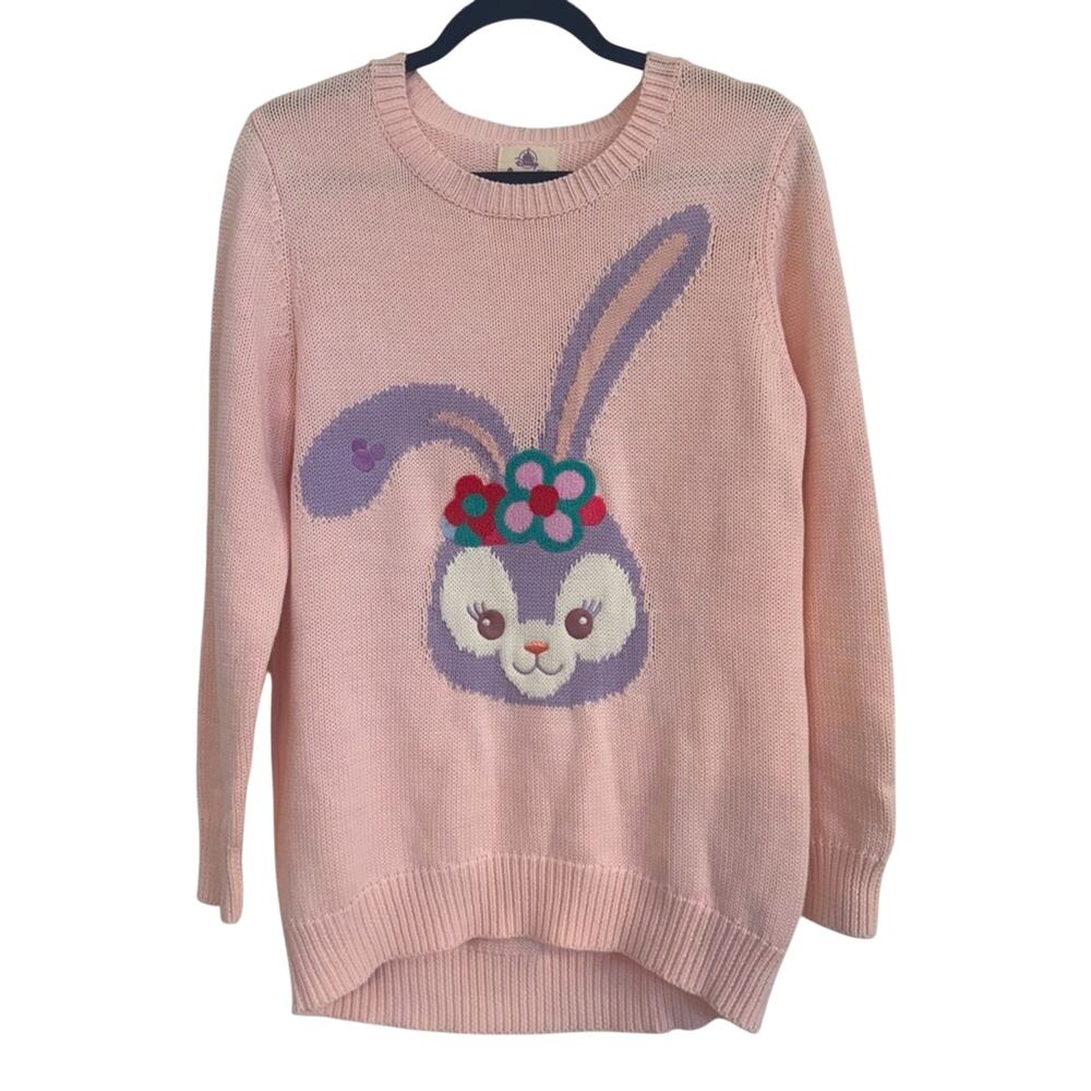 Disney Stella Lou Hong Kong Disneyland Pink Knit Bunny Pullover Sweater Size M